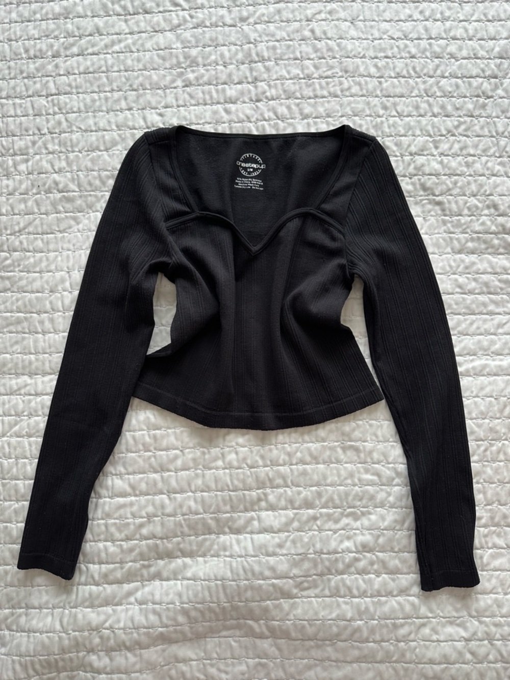 One Step Ahead Black Ribbed V-Neck Long Sleeve Top